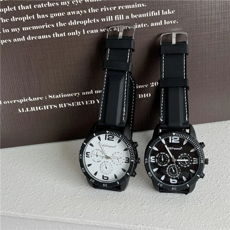 Mens Hip Hop Bracelet Watches For Men Retro Big Dial Quartz Wrist Watch Male Casual Black Leather Watch Reloj Hombre