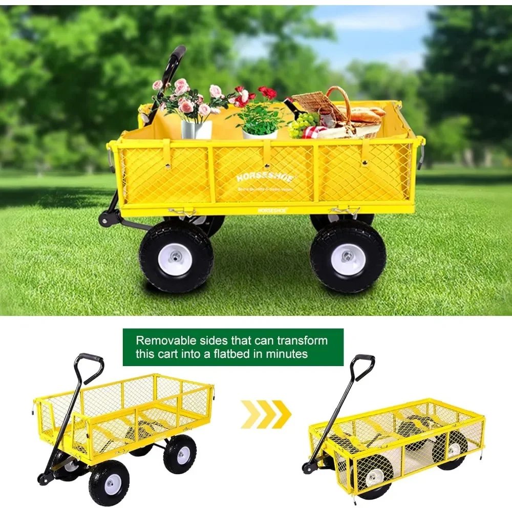 Folding Cart Max Load 880 Pounds (Yellow) Multi-purpose Cart With Wheels Cargo Trolleys Garden Carts Trolley Supplies Home