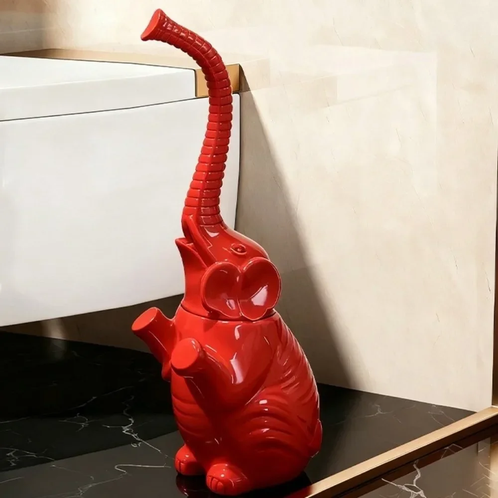 Durable Long Handle Toilet Brush and Holder Space Saving Resin Cute Bathroom Decor Modern Cartoon Elephant Toilet Brush Restroom