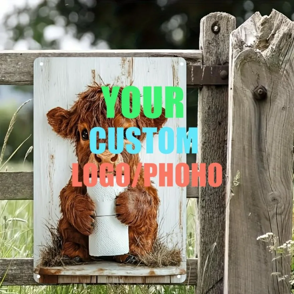 2D Flat Custom Metal Tin Sign 8x12In 20x30cm, Highland Cattle Pet Portrait Retro Farmhouse Wall Decor Easy Hang