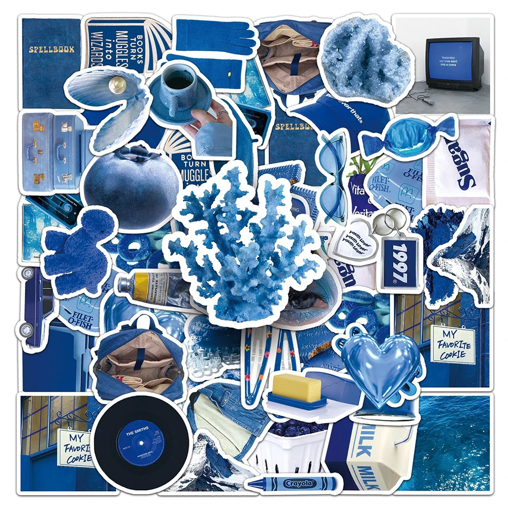 10/30/50 Stück Blaue INS-Style Kunst-Graffiti-Aufkleber Niedliche Ästhetische Cartoon-Sticker DIY Gitarren-Gepäck-Scrapbook Wasserfeste Aufkleber