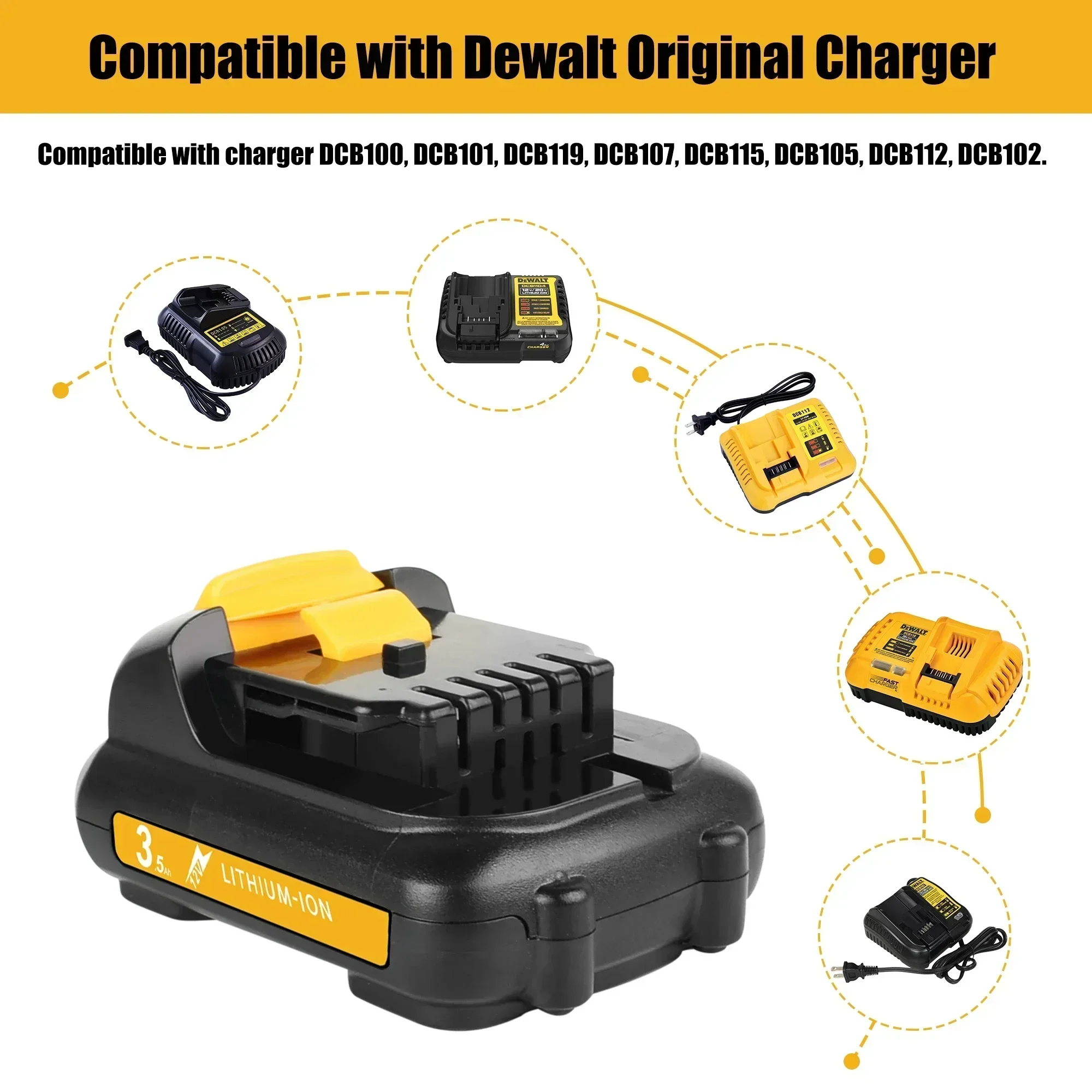 แบตเตอรี่ 12V สําหรับ Dewalt DCB120 3500mAh DCB127 DCB121 DCB119 DCR020-GB DCF815D2 แบตเตอรี่เครื่องมือสําหรับ Dewalt