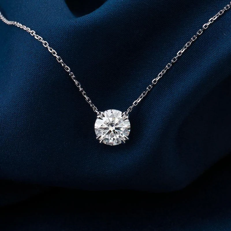 OXTAO Mini 6,5 mm 8 mm D Moissanit-Halskette für Damen, 14 Karat Gold gefüllt, Solitär-Anhänger mit vier Krallen, Hochzeitshalskette, Schmuck, Geschenk – Detail 2
