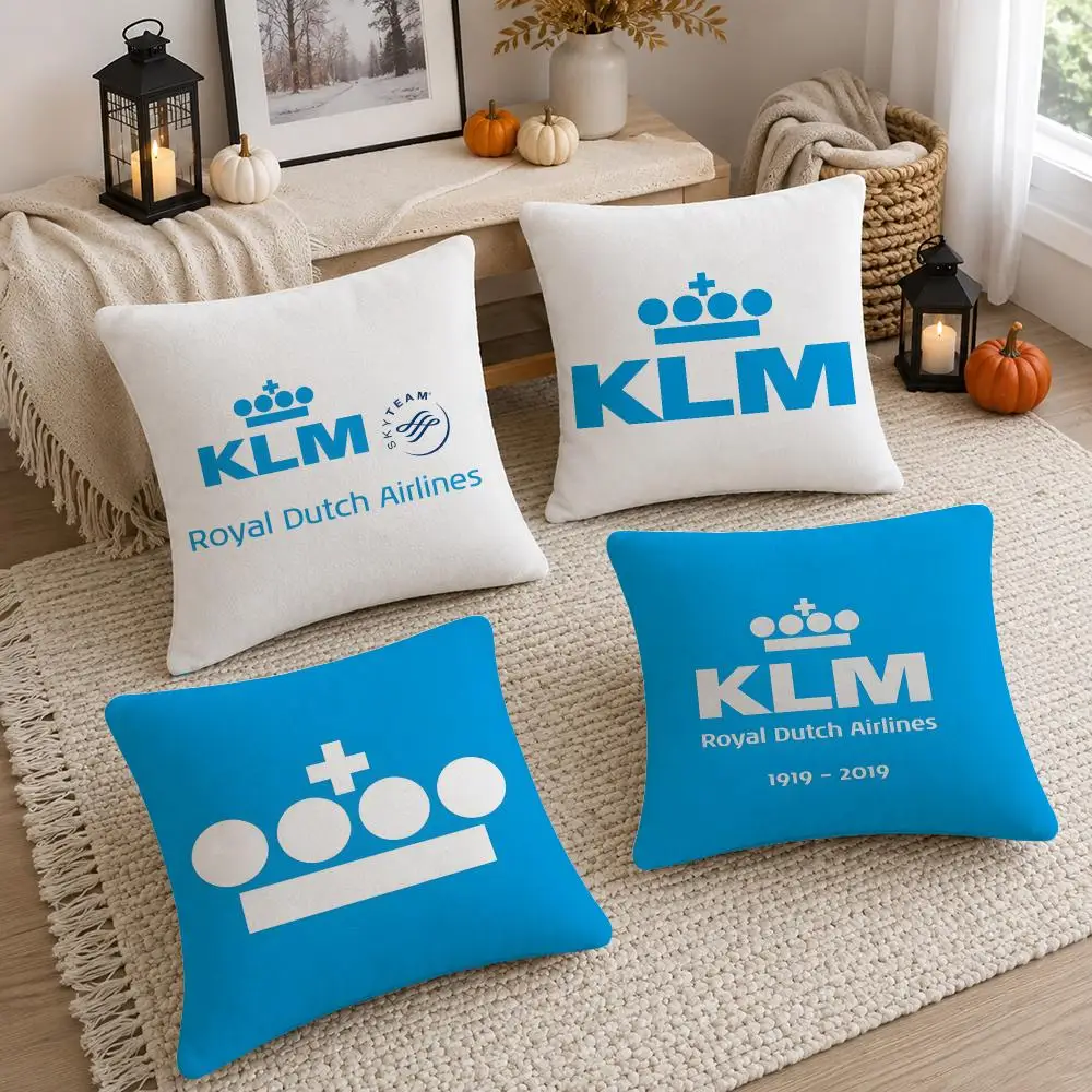Airline KLM Royal Dutch Airlines Cushion Cover Soft Fluffy Short Plush  Pillow Case  Sofa Bed Home Decor