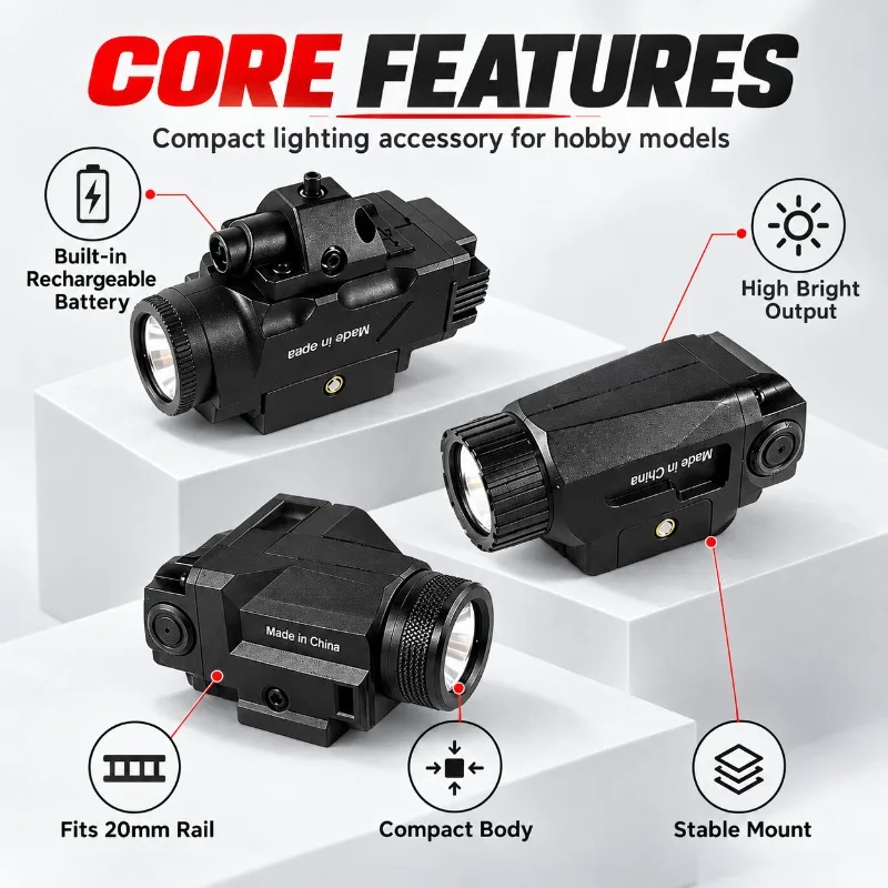 WL14 High Brightness Rail Mount Light Shock Resistant Plastic Steel Hobby Model Ornament Fitting