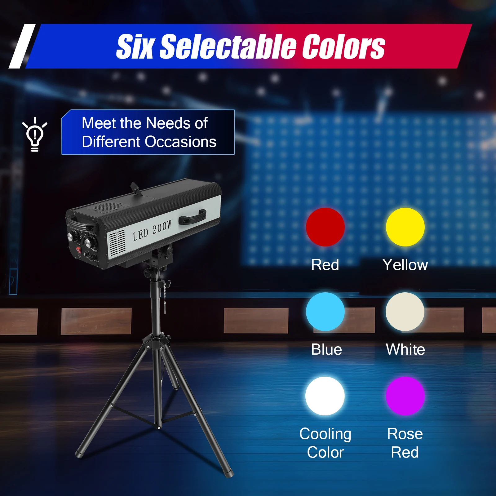 

LED Follow Spot Light AC 110V Manual Control with Tripod Stage Lighting for Indoor Events Wedding Church Party DJ Show 200W