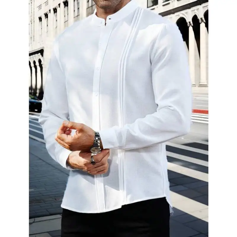 

Мужской повседневный однотонный длинный све irt F 98669 TEMU, трансграничный осенний воротник с плоской поверхностью, искусственная кожа