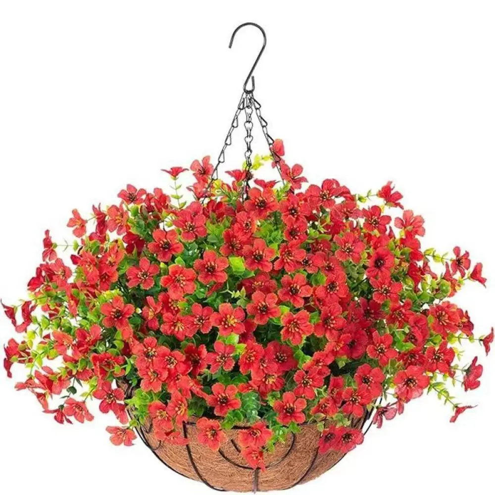 Simulation Dancing Orchid Plant Hanging Basket Metal Frame Coconut Fiber Rural Style Flower Decor For Balcony Backyard