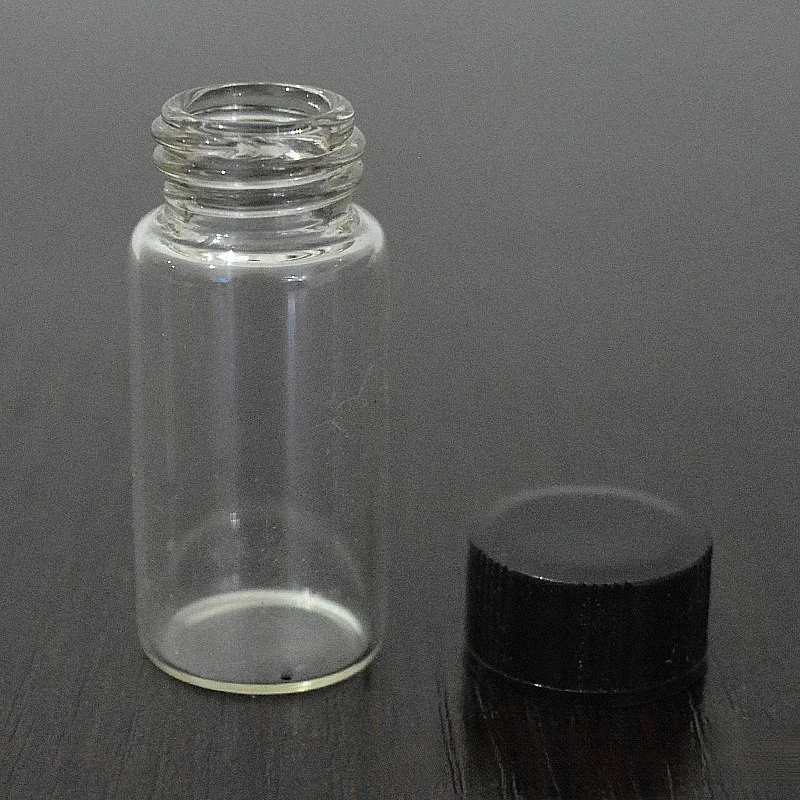 5ml Transparent Jar Screw Thread Bottle Glass Essence Perfume Bottles Ink Distribution Vial with Black Lid 18x40mm Multi-purpose
