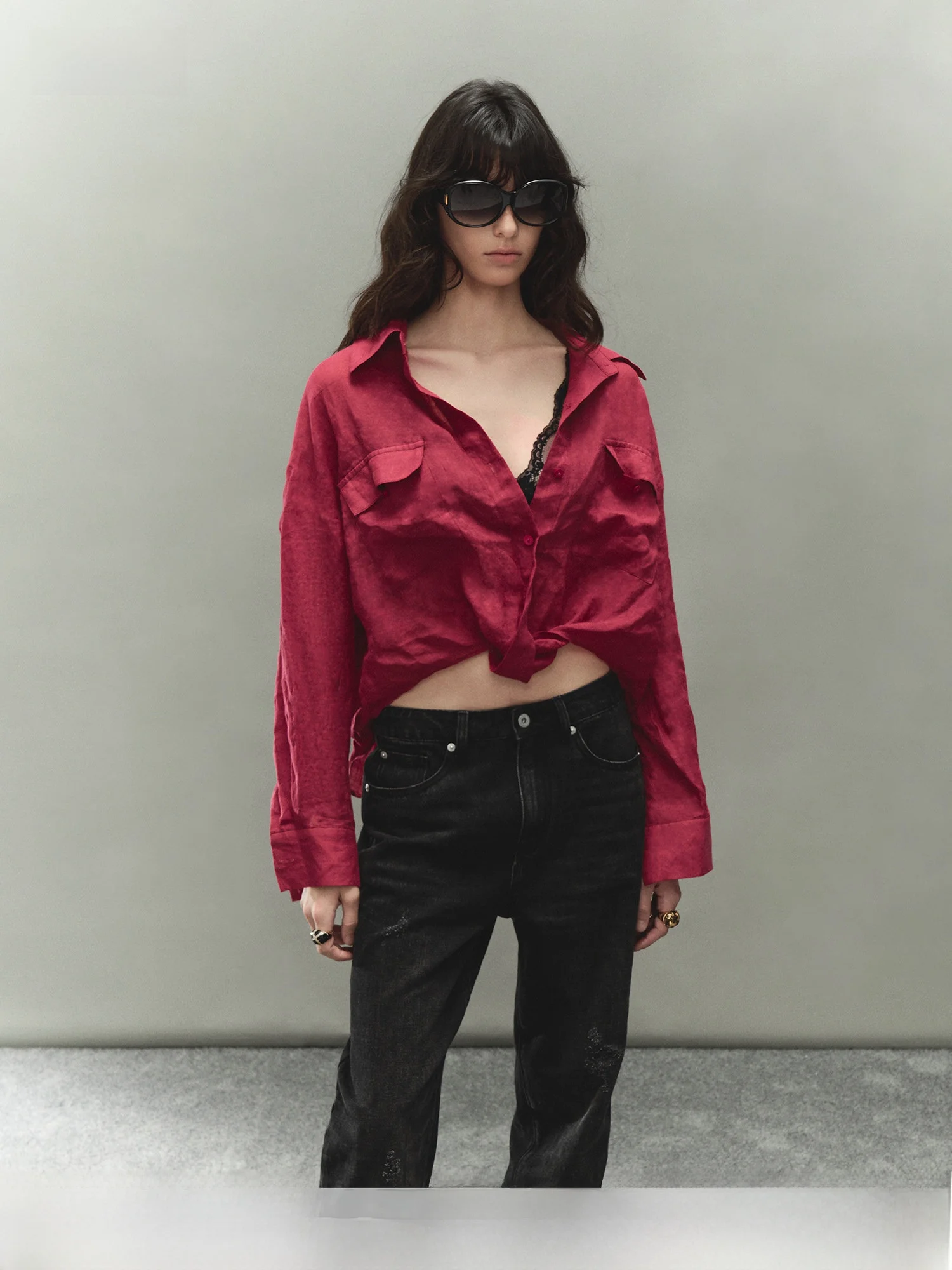 

Original PRRP 100% Hemp Loose Long Sleeve Shirt Knot Design Breathable Sun Protection Top Korean Style Commute Fashion Women'...