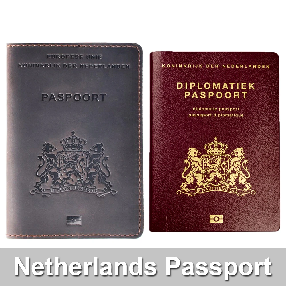 AIGUONIU-Couverture de passeport en cuir véritable, porte-carte de crédit néerlandais, étui de passeport hollandais, portefeuille de voyage