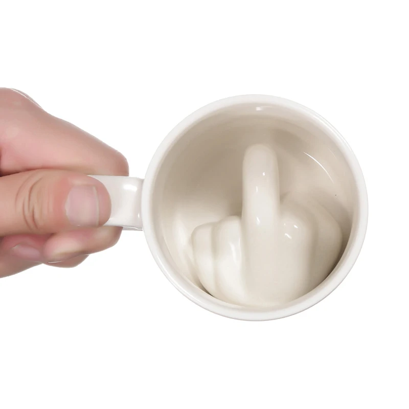 Creative Design White Middle Finger Mug Novelty Style Mixing Coffee Milk Cup Funny Ceramic Mug 300ml Enough Capacity Water Cup