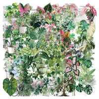 50 Pcs Green Plant Leaf Stickers Transparent PET Waterproof Decals for Laptop Journal Pencil Case Stationery Gift