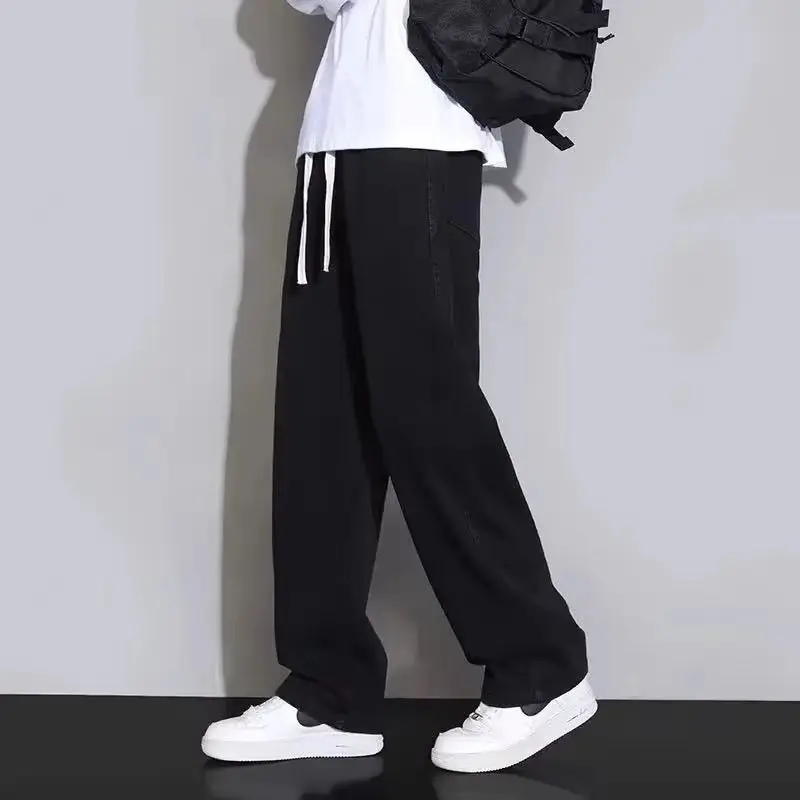 

Уличная одежда 2025 года, свободные джинсы, мужские модные свободные прямые широкие брюки в корейском стиле, мужская брендовая одежда, черный, голубой, S-3XL