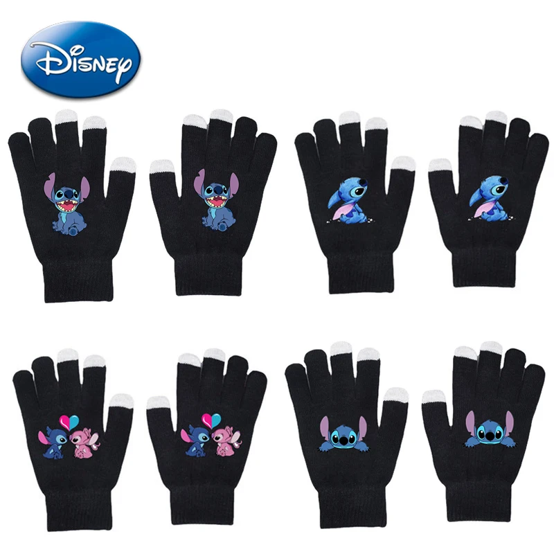 Disney Lilo and Stitch Cotton Gloves Cartoon Cute Anime Figures Elasticity Full Finger Glove Thicken Winter Warm Unisex Boy Girl