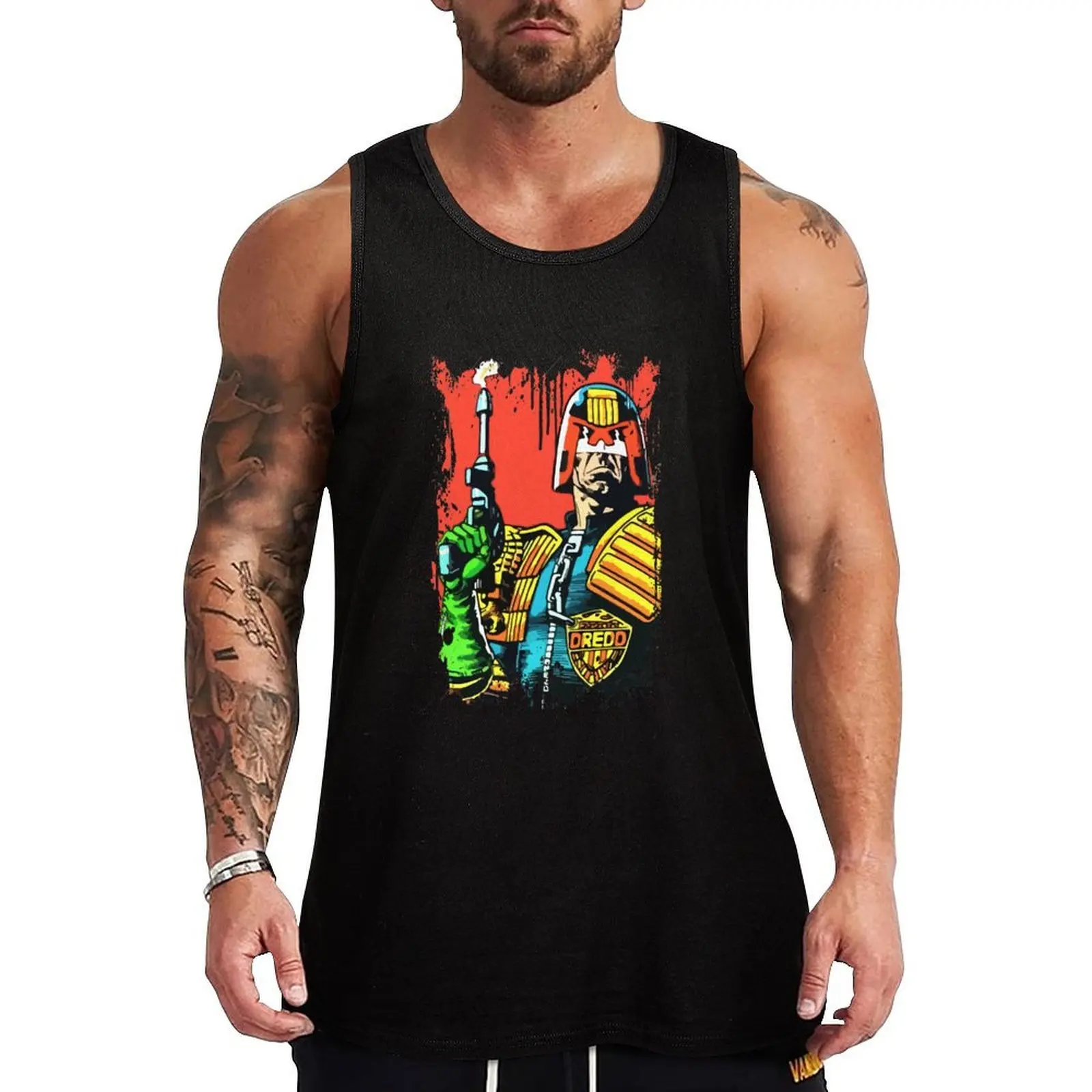 

Judge dredd comic funny gift Tank Top Men's cotton t-shirt Body man Working vest