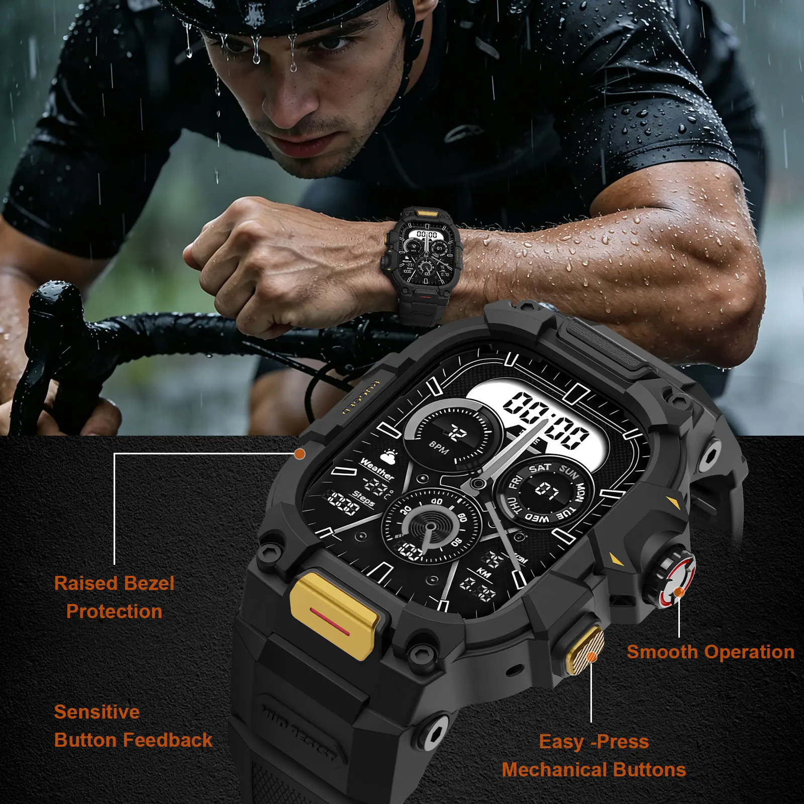 Strap Compatible with Apple Watch 11/10/9/8/7/6/5/4 and SE 49mm, 46mm, 45mm, 44mm for Men, Sport Series Sturdy Protective Case