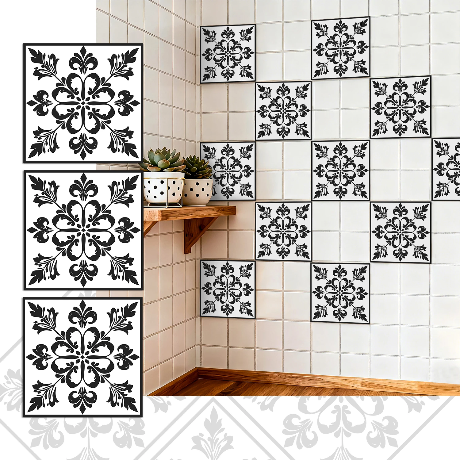 

36Pcs Vintage Floral Tile Stickers, Self-Adhesive Peel and Stick Wall Decals, Waterproof for Kitchen Bathroom Home Decor