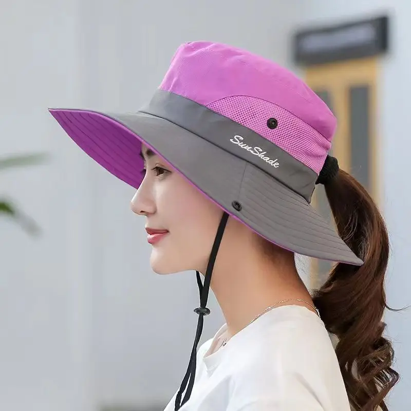 Women\'S Summer Sun Hat With Large Brim Breathable and Foldable Sun Protection Fisherman\'S Hat Holiday Beach Hat
