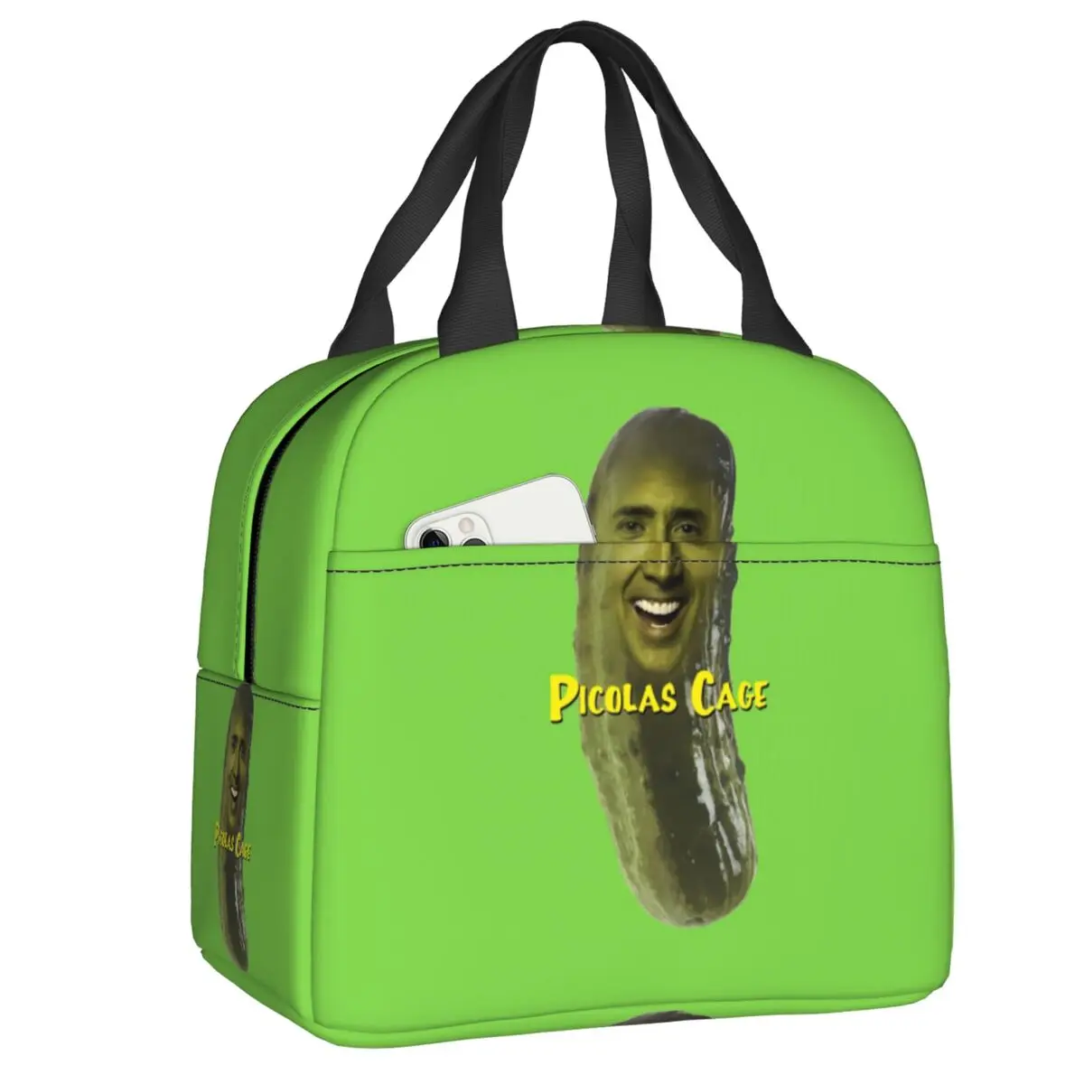 

Custom Picolas Cage Thermal Insulated Lunch Bag Women Funny Nicolas Cage Meme Portable Lunch Tote Travel Multifunction Food Box