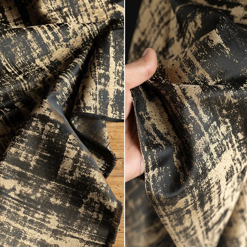 black and gold woven fabric with weaving technique wide wrinkle-resistant cheongsam Hanfu Western clothing designer's