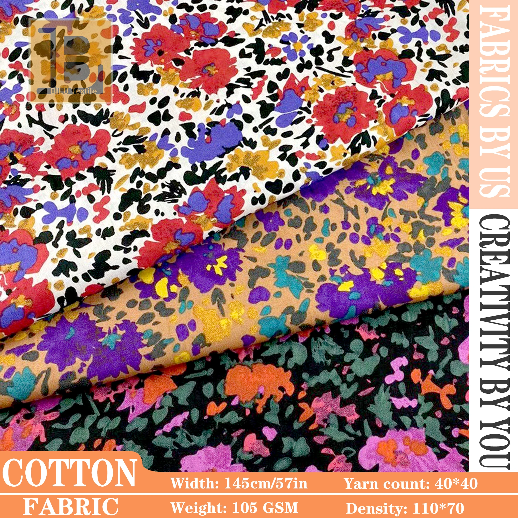 

Vibrant Colorful Like Liberty Style Floral Cotton Fabric,Breathable Skin-Friendly For Kids Dresses DlYSewing Home Decor by Meter