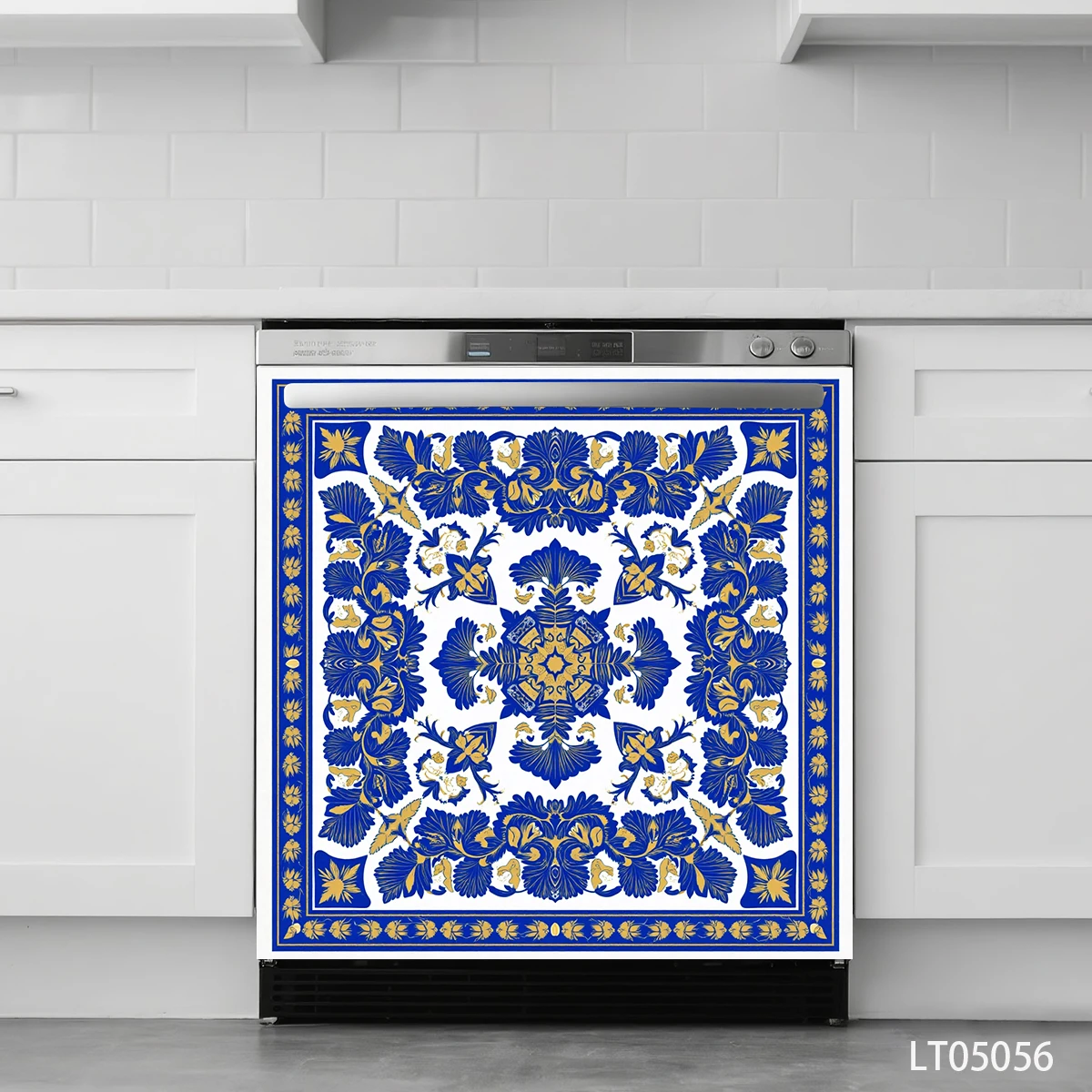 Blue Gold Ethnic Tile Sticker Set Multiple Designs Waterproof Peel and Stick Decals for Appliance Cabinet Door Aesthetics Decor