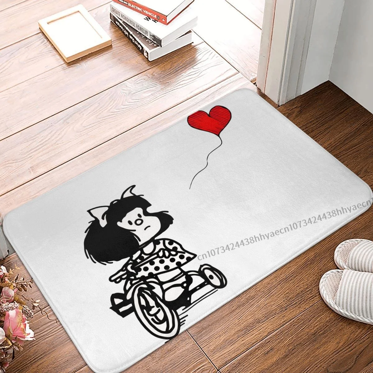 Mafalda Quino Comics Non-slip Doormat Love On A Bicycle Essential Bath Bedroom Mat Outdoor Carpet Home Modern Decor