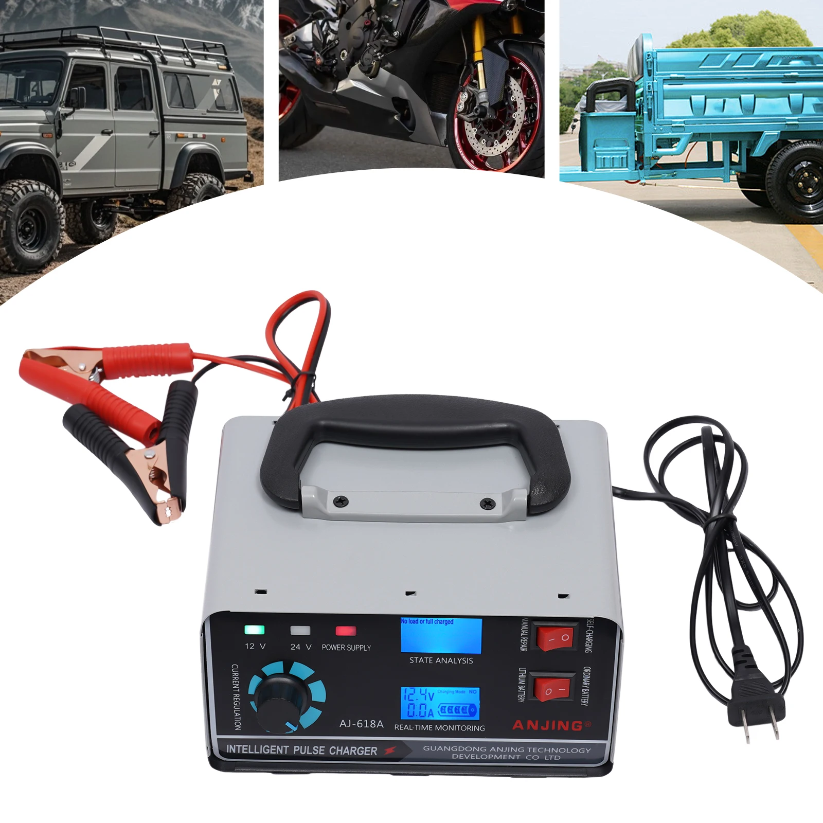 

Автомобильное зарядное устройство BulkHarbor, автоматическая остановка зарядки 12 В, 24 В, автоматическое распознавание зимних узоров, двойной режим, безопасно в использовании