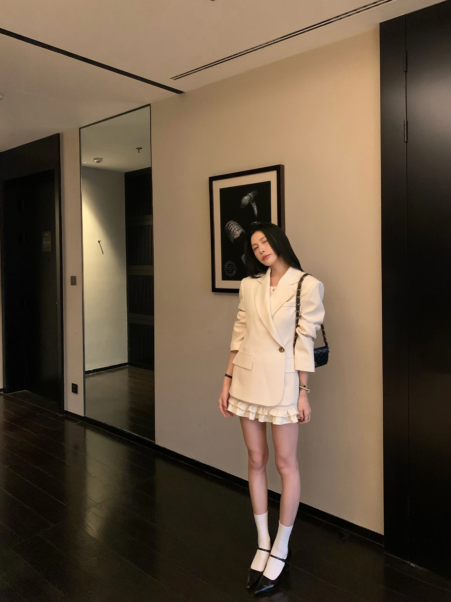 

Spring Commute Korean Sle Faion Set High Waist Skirt And Suit Jaet Breathable Long Sve Button up Loose Fit Four Seasons