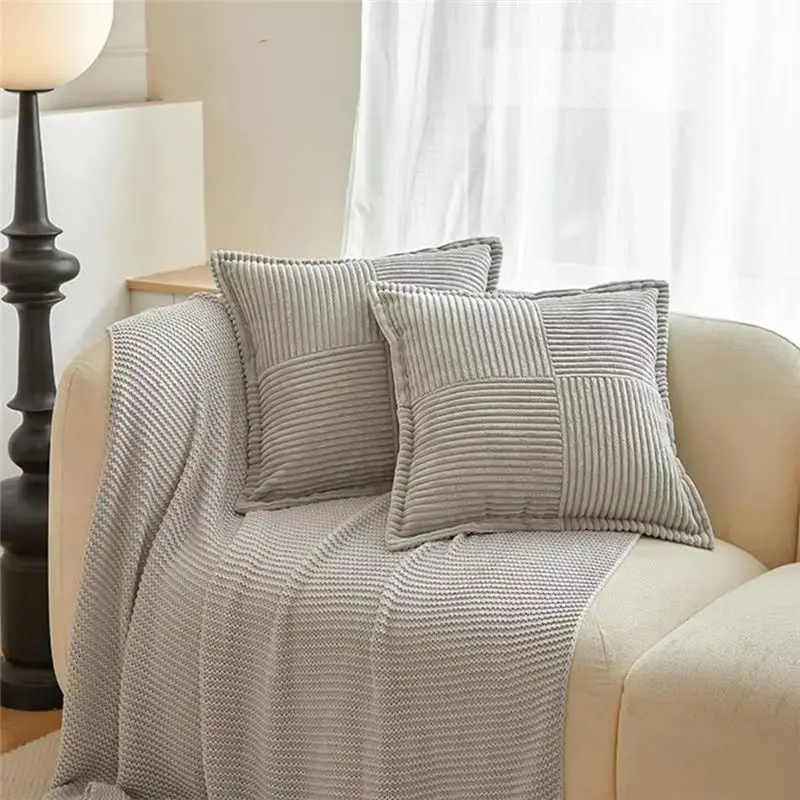 ABVJ-Square Throw Pillow Covers Corduroy Square Throw Pillow Cases Soft Zipper Pillowcase Household Decoration For Bedroom