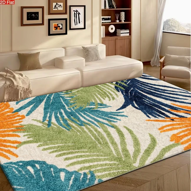 Tropical Palm Leaf Carpet Green Blue Orange Plant Pattern Non-Slip Carpet Floor Mat Suitable for Living Room Bedroom Home Decoration
