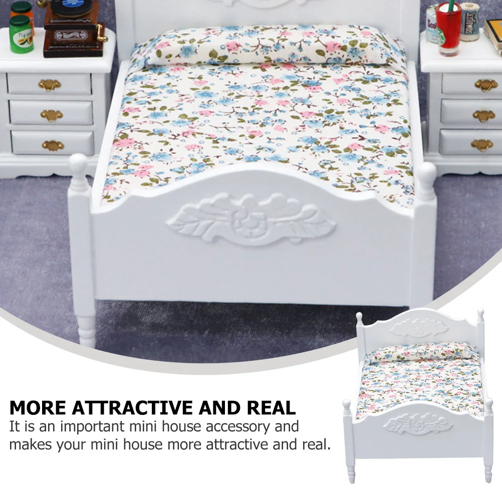 Mini Double Bed House Ornament Model Girl Twin Toy Furniture Fabric Micro Scene