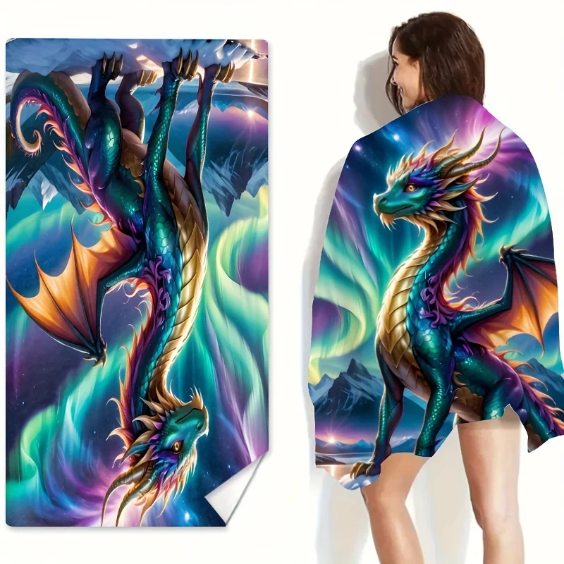 1pc Cartoon Colorful Dragon Pattern Beach Towel, Suitable for Vacation, Swimming Beach Enthusiasts, Extra Large and Soft