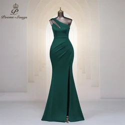 Simple Green Long Evening Dress High Split Mermaid Cut-Out One Shoulder Sleeveless Formal Prom Dresses Party