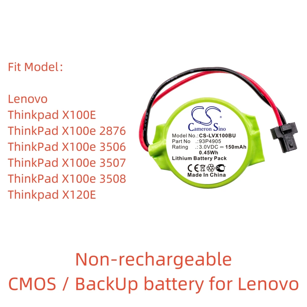 Non-rechargeable Lithium Battery for Lenovo CMOS / BackUp.ThinkPad X100e 2876,93P4905