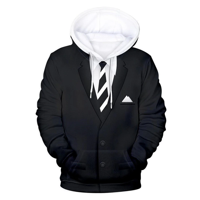 Realistic Tie Pattern Hoodies Fashion Trend Mens Autumn Long Sleeve 3D Suit Printed Hoodie Funny Casual Oversized Sweatshirts
