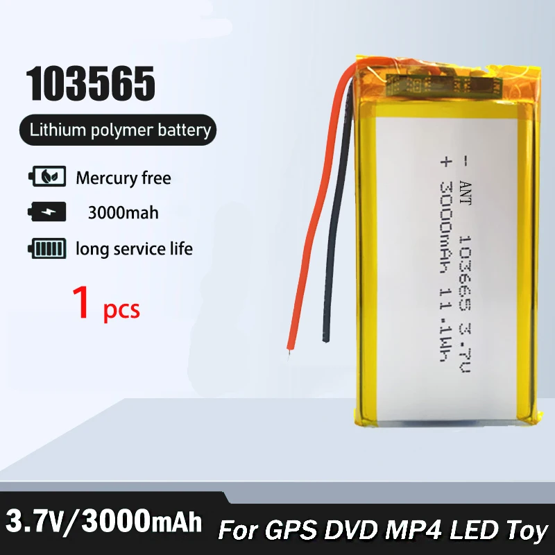 1pc 3.7V 3000mAh 103665 Rechargeable Battery Gps Polymer Lithium Battery For LED Light Driving Recorder PSP Bluetooth Speaker