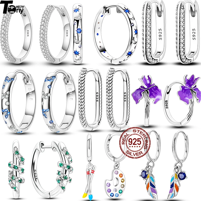 Heiße klassische Original 925 Sterling Silber Ohrringe bunte Kreis Creolen für Frauen Party Hochzeit Verlobung Schmuck Geschenk