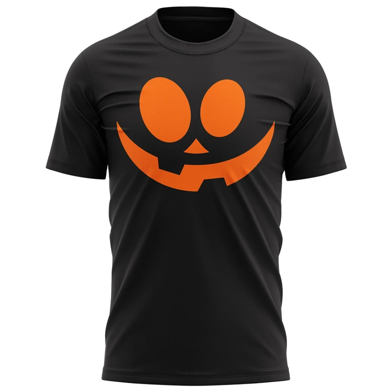 Funny Pumpkin Face Black T Shirt Men 3D Printing Halloween Short Sleeve O'Neck Tee Shirts Women Party Cosplay Costume T-shirt