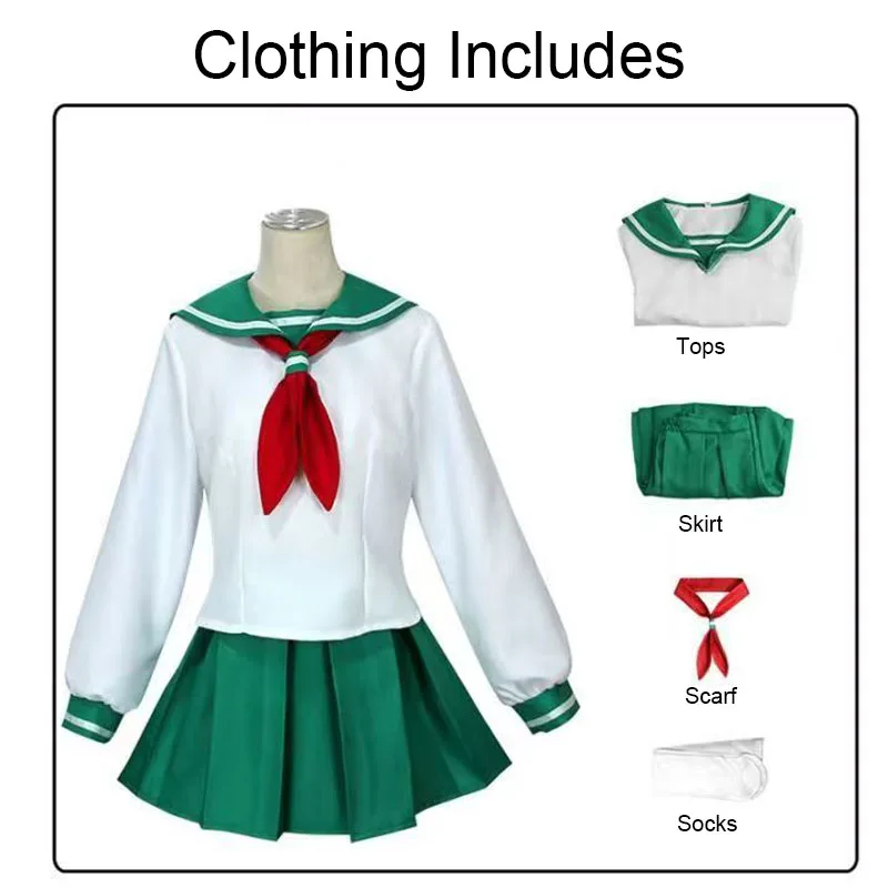 

Halloween Party Higurashi Kagome Cosplay Costume And Wigs Inuyasha Anime Clothes Kagome's Sailor Suit Women's JK Uniform Skirt