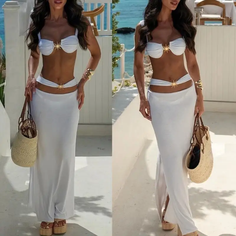

K8GE Women Split Swimsuit Set with Beach Coverup Ladies Push Up Bathing Suit Set