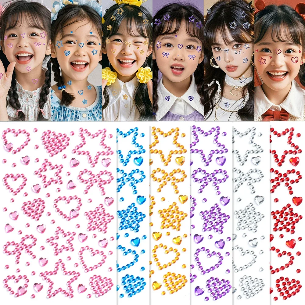 สติกเกอร์ติดเล็บรูปหัวใจ 3 มิติ ประดับเพชร 1 แผ่น สีชมพู/ฟ้า แบบติดเอง รูปทรงต่างๆ ของขวัญสำหรับเด็ก