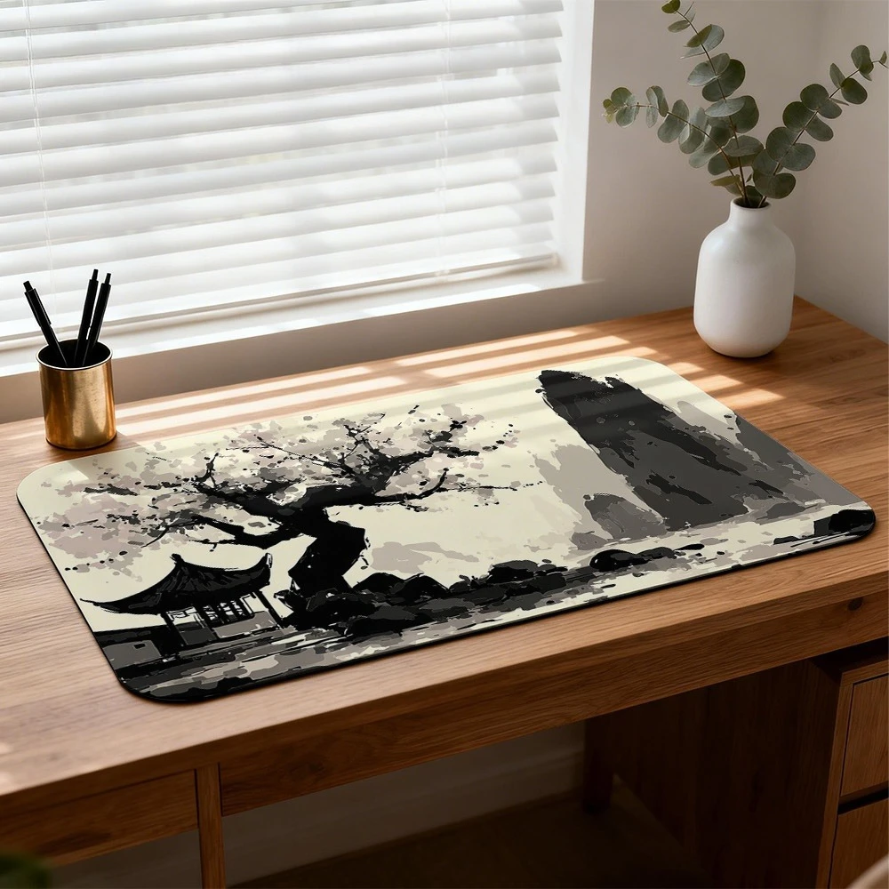 Chinese ink-wash landscape tower design, digital printing desk organizers and tray offices accessories smouse pad grande
