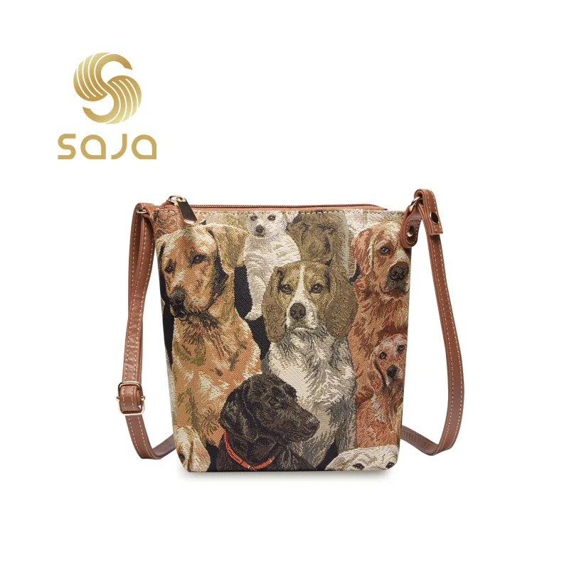 SAJA Vintage Shoulder bag Crossboby Female bag for Women Dog Animal pattern Leisure Travel bag Purse handbags Ladies Daily Pouch