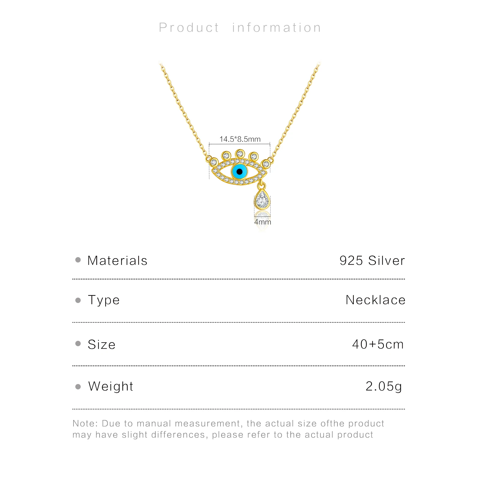 ANDYWEN 925 Sterling Silver Evil Eye Pear Shape Charm Blue Enamel Zircon CZ Long Necklace Luxury Rock Punk Gift Fashion Jewelry — zdjęcie 7