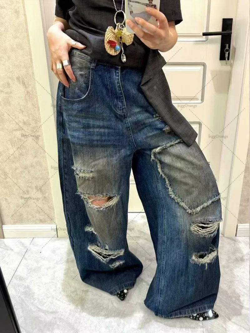 

Европейские и американские уличные свободные прямые широкие брюки в стиле Харадзюку в стиле хип-хоп, женские повседневные модные джинсы Y2K с высокой талией большого размера