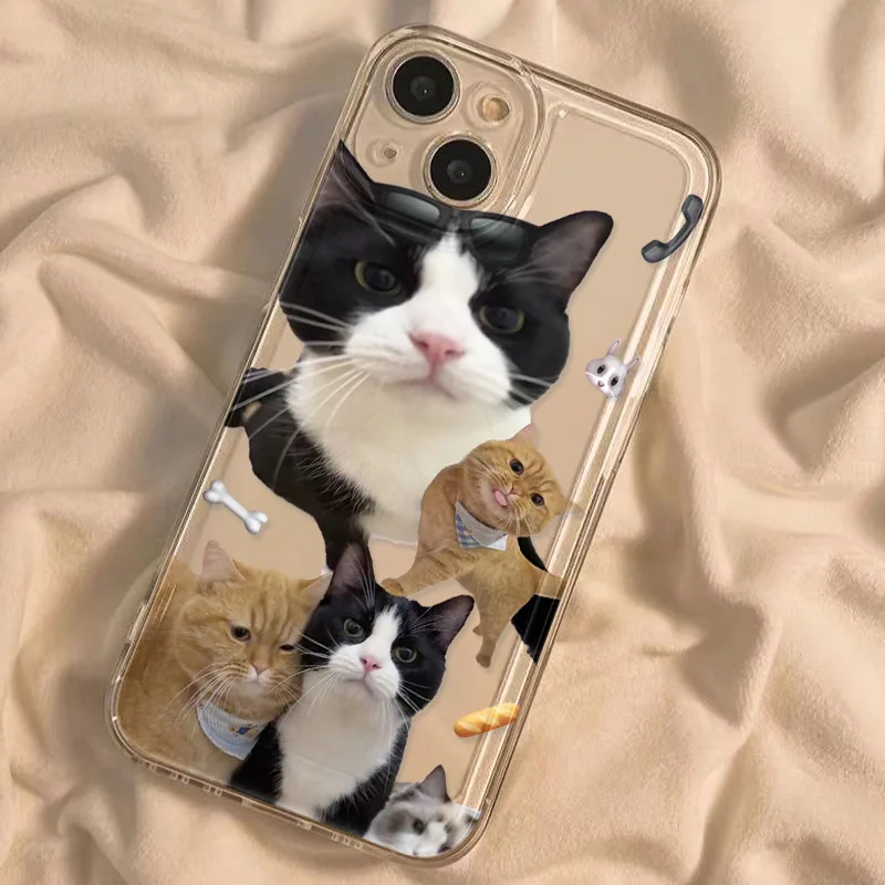 Funda transparente con bonito gato para iPhone 13, Fundas para iPhone 15 16 Pro Max 12 11 14 X XR XS 7 8 Plus SE 2020 2022, funda trasera suave de TPU