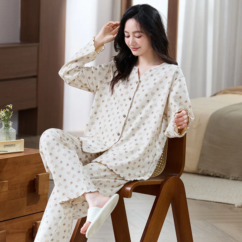 

Pijama Mujer Invierno Пижамы большого размера Femme Новые модальные топы с длинными рукавами Брючный костюм Весенне-осенний женский пижамный комплект домашней одежды