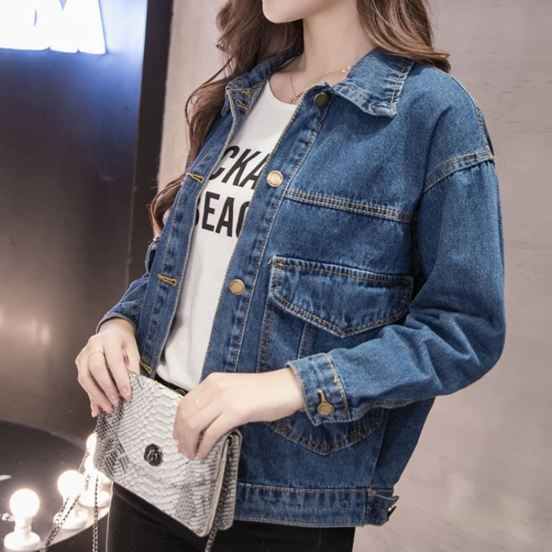 Coat Denim Jackets Women Outerwear Pockets Washed Single Breasted Turn Down Collar Jacket Streetwear Autumn 2025 Mom Jeans